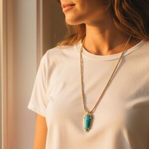 NWOT Kendra Scott 14K Gold Skylar Long Pendant Necklace, Variegated Turquoise